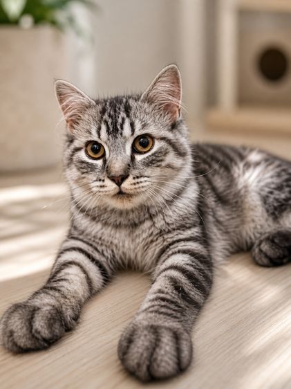 บริติช ชอร์ตแฮร์ (British Shorthair) ลูกแมวลายแท็บบี้ ขนฟู น่ารักมาก อายุ 4 เดือน (ชาย)