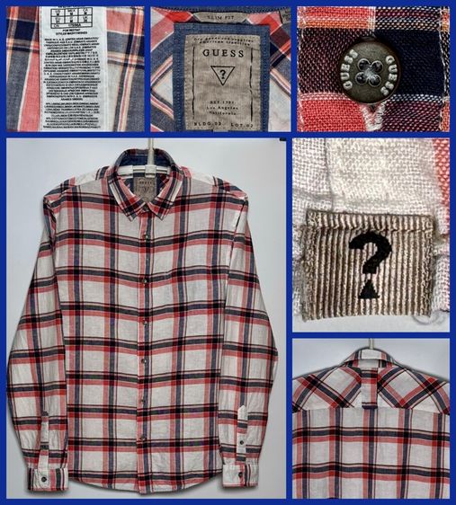 L แขนยาว ⚠️ผ้าลินิน‼️เสื้อเชิ้ต GUESS ของแท้ สไตล์ VINTAGE สภาพเหมือนใหม่