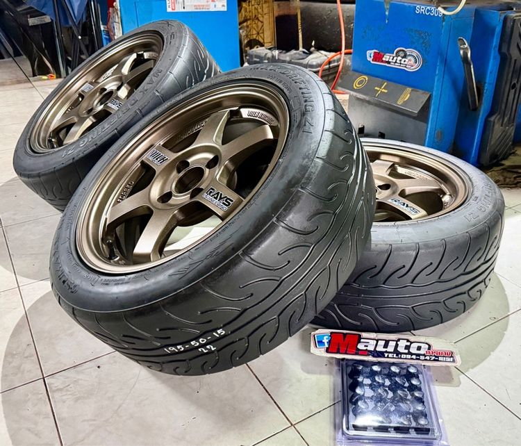 TE37 15 4x100 พร้อมยางลายไฟ 195 50 15 มือสองครบชุด รูปที่ 9