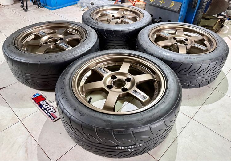 TE37 15 4x100 พร้อมยางลายไฟ 195 50 15 มือสองครบชุด รูปที่ 7