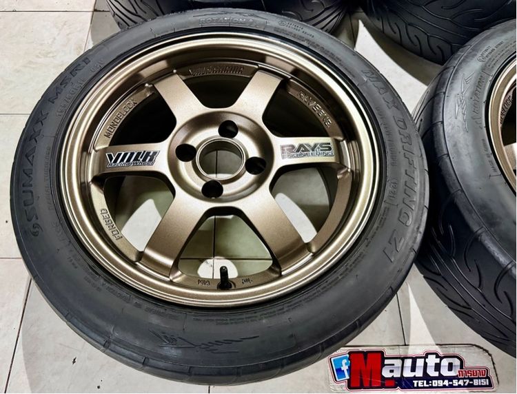 TE37 15 4x100 พร้อมยางลายไฟ 195 50 15 มือสองครบชุด รูปที่ 3