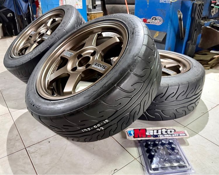 อะลูมิเนียมอัลลอย 15" อื่นๆ TE37 15 4x100 พร้อมยางลายไฟ 195 50 15 มือสองครบชุด