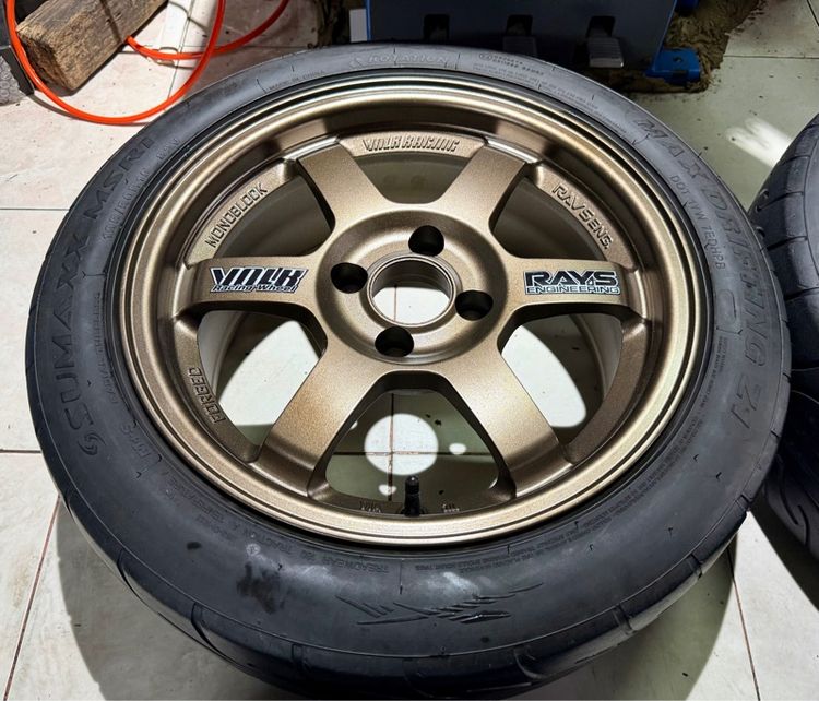TE37 15 4x100 พร้อมยางลายไฟ 195 50 15 มือสองครบชุด รูปที่ 4