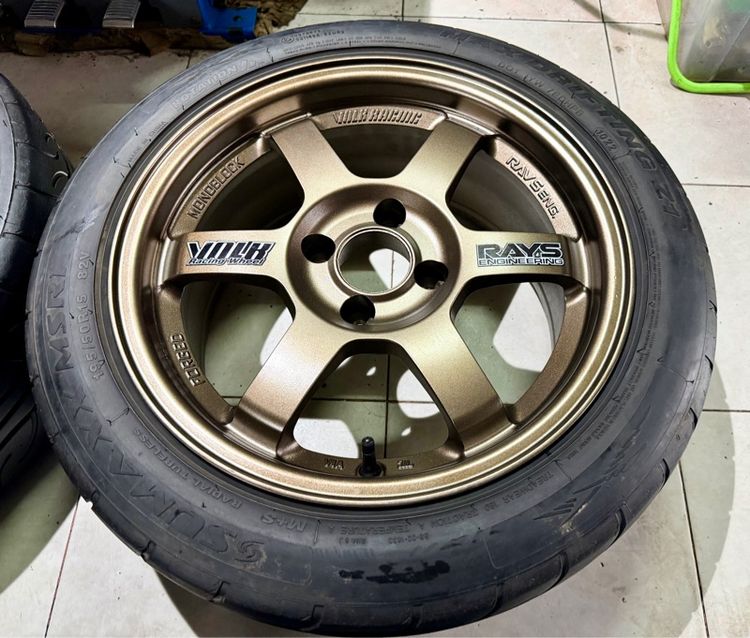 TE37 15 4x100 พร้อมยางลายไฟ 195 50 15 มือสองครบชุด รูปที่ 5