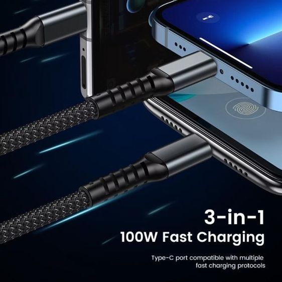 สายชาร์จ 3 in 1 ชาร์จเร็ว 6A ใช้ได้กับ USB  Type C  ไมโคร 100 W รูปที่ 6