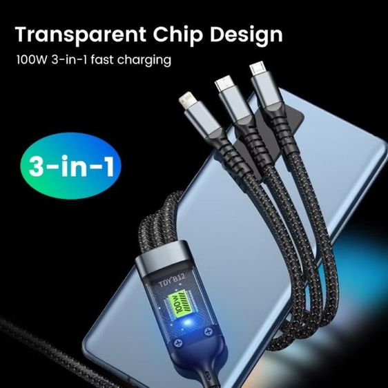 สายชาร์จ 3 in 1 ชาร์จเร็ว 6A ใช้ได้กับ USB  Type C  ไมโคร 100 W รูปที่ 11