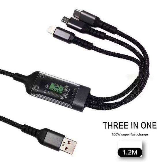 สายชาร์จ 3 in 1 ชาร์จเร็ว 6A ใช้ได้กับ USB  Type C  ไมโคร 100 W รูปที่ 13