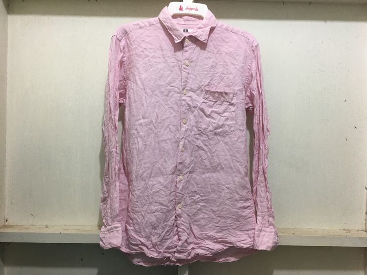 M แขนยาว เสื้อเชิ้ต ผ้าลินิน  แบรนด์ UNIQLO สีชมพู