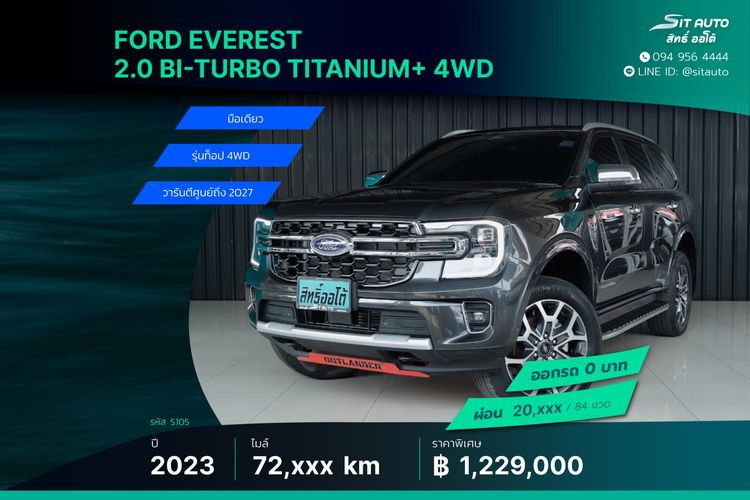 Ford Everest 2023 2.0 Bi-Turbo Titanium+ 4WD Utility-car ดีเซล ไม่ติดแก๊ส เกียร์อัตโนมัติ เทา