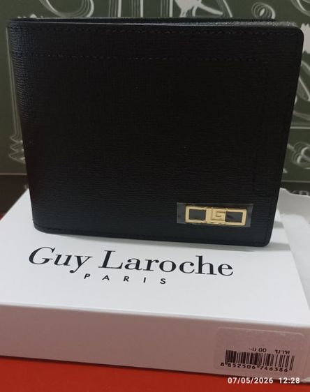 ไม่ระบุ หนังแท้ Guy Laroche กระเป๋าสตางค์หนังอัดลาย สีดำ