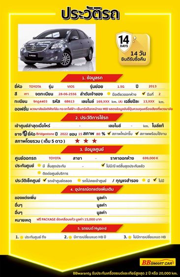 Toyota Vios 2013 1.5 G Sedan เบนซิน ไม่ติดแก๊ส เกียร์อัตโนมัติ เทา รูปที่ 2