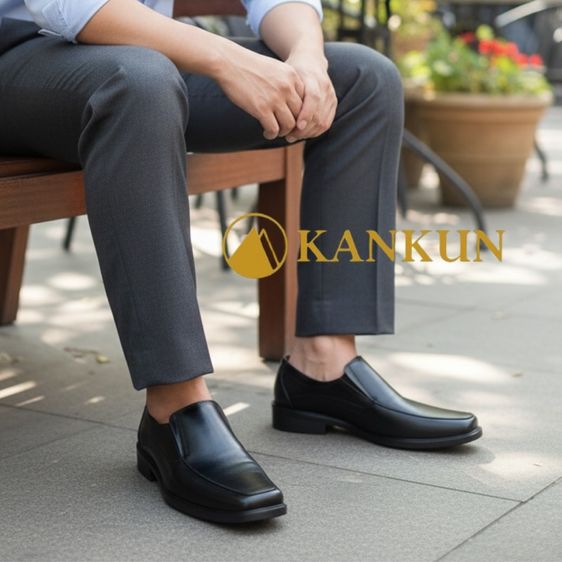 KANKUN Loafers รองเท้าคัทชูหนังแท้ เกรดพรีเมี่ยม dual super soft พื้นนุ่มพิเศษ สีดำ รูปที่ 3