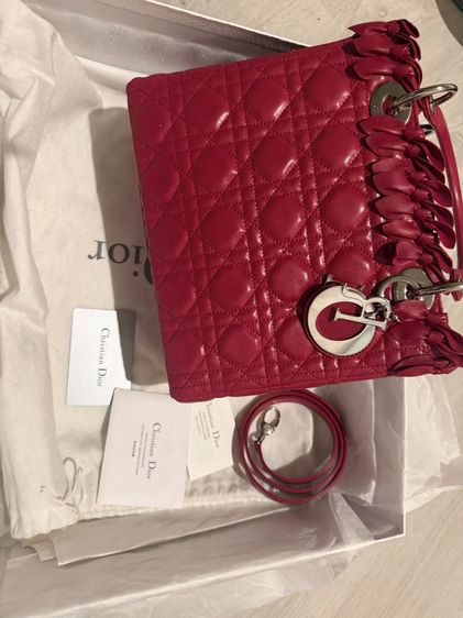 small lady dior bag with strap garance red cannage รูปที่ 8