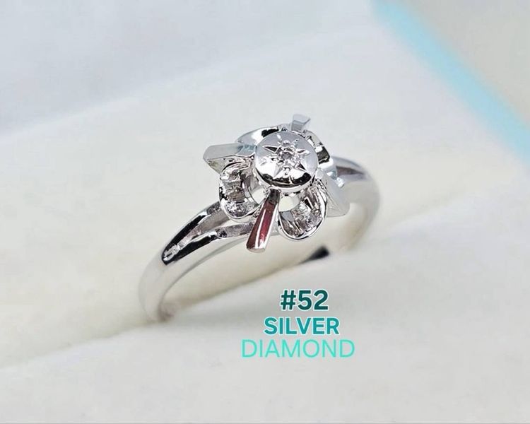 📌 แหวนเงินแท้ ชุบทองคำขาว เพชรแท้💎ไซส์ 52 งานดีสวยค่ะ 