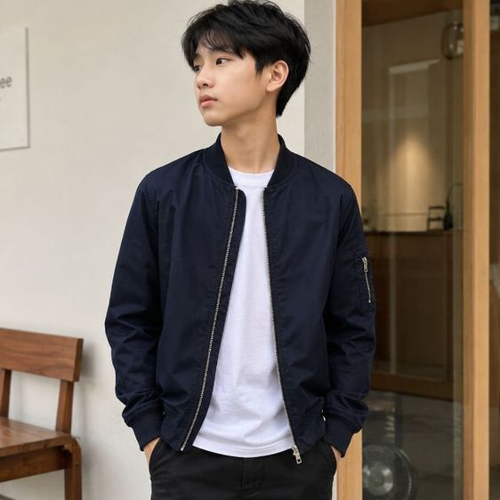 Bomber Jacket สีกรมท่า ทรงมินิมอล ใส่ง่ายมาก  รูปที่ 9