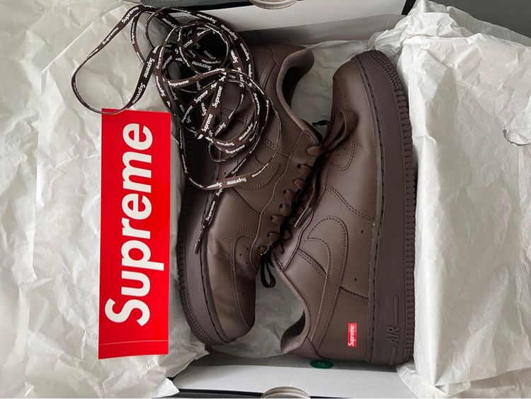 น้ำตาล หนังแท้ รองเท้าผ้าใบ UK 9 | EU 43 1/3 | US 9.5 Nike Air Force 1 Low Supreme Brown ของแท้