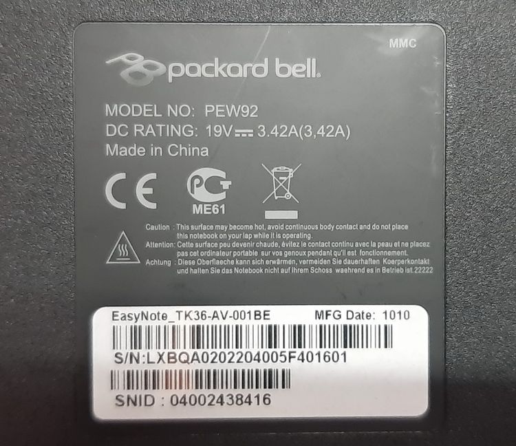 Notebook Packard Bell PEW 92 รูปที่ 6