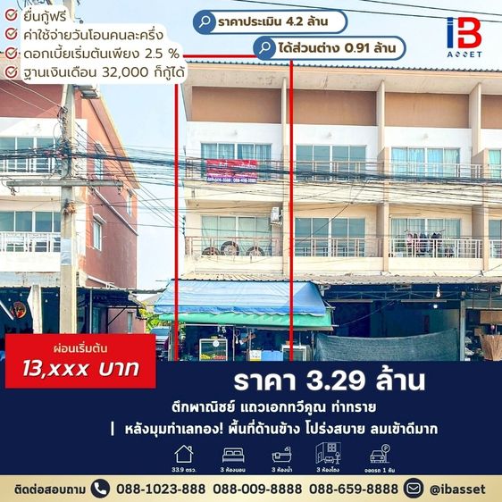 หลังมุมทำเลทอง ตึกพาณิชย์ 3 ชั้น ย่านเอกทวีคูณ-ท่าทราย