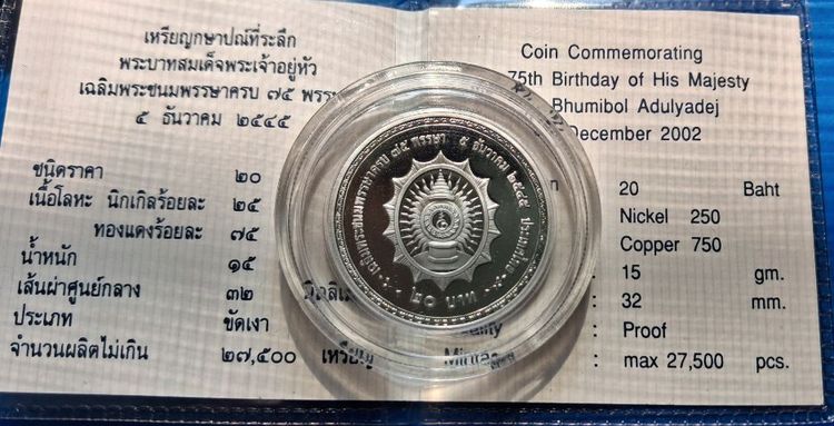 เหรียญ20ขัดเงาที่ระลึก75พรรษารัชกาลที่9เหรียญใหม่ค่ะ รูปที่ 4