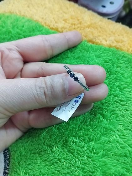 แหวนไพลินแท้ ตัวเรือนเงินแท้ 92.5 ชุบทองคำขาว size 54 ส่งฟรี รูปที่ 4