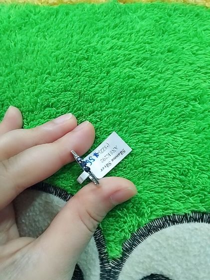 แหวนไพลินแท้ ตัวเรือนเงินแท้ 92.5 ชุบทองคำขาว size 54 ส่งฟรี รูปที่ 8