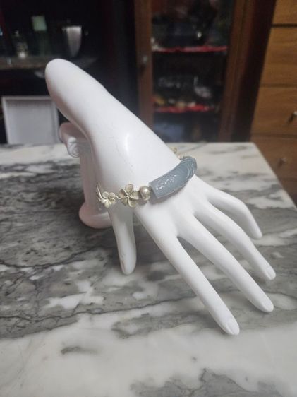 สร้อยข้อมือเงินแท้925.หยกน้ำแข็งแท้พร้อมใบเซอร์