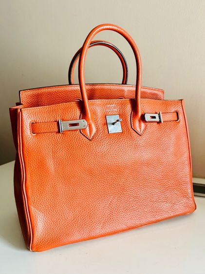 ไม่ระบุ ส้ม หนังเทียม Used BK35 Orange PHW Stamp M กระเป๋ากว้าง 35 ซม