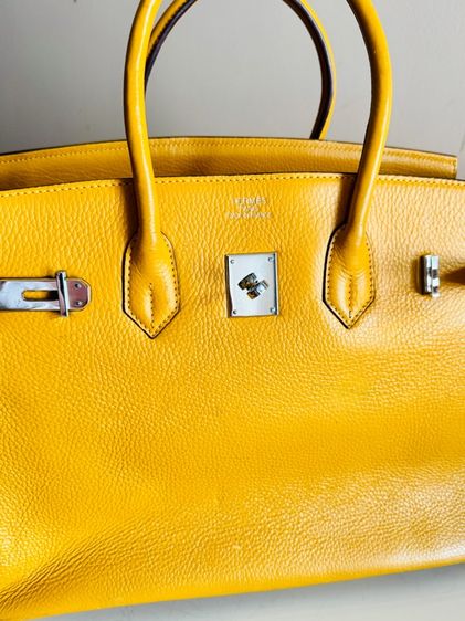 BK35 Yellow Soleil PHW Stamp M Bag หนังแข็ง อะไหล่สวย รูปที่ 14