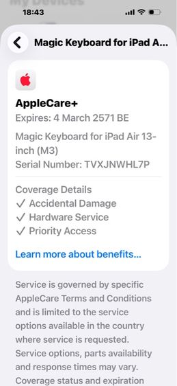 ขาย Magic Keyboard 13 นิ้วair 6 .air 7. Air8 หมดประกัน 4-03-71 มี careplus ราคา 6900 บาท  นัดรับ กทม หรือ ปลายทาง รูปที่ 7