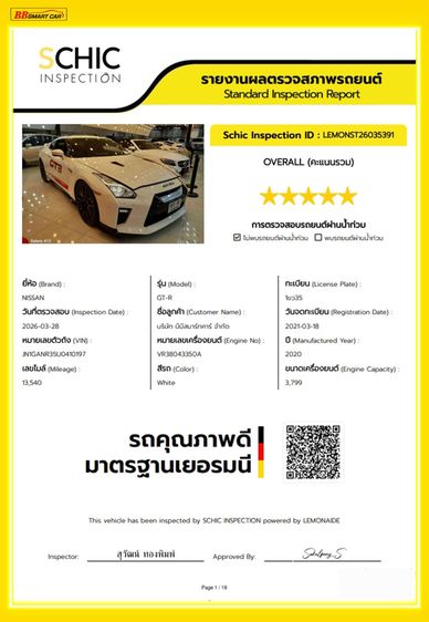 Nissan GT-R 2021 3.8 Premium Luxury 4WD Sedan เบนซิน ไม่ติดแก๊ส เกียร์อัตโนมัติ ขาว รูปที่ 3