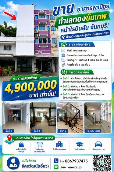 ขาย อาคารพานิชย์ 3 ชั้น ทำเลทอง หน้าห้างโรบินสัน จันทบุรี