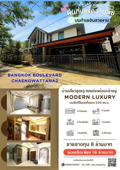 ขายบ้านหรู ขาดทุน8ล้านบาท รวมค่าต่อเติม บิ้วอินทั้งหลัง
โครงการ Bangkok Boulevard Chaengwattana2 