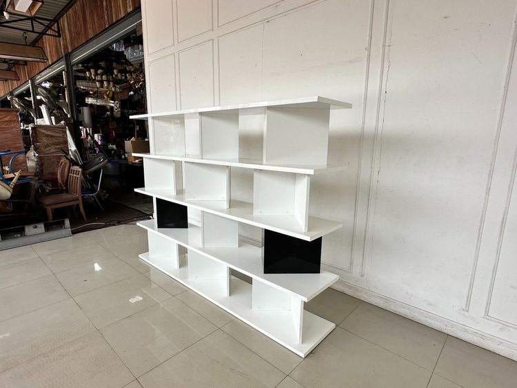 ชั้นโชว์ ชั้นวางของ โครงไม้ MDF ไฮกรอสสีขาวดำ  รูปที่ 3