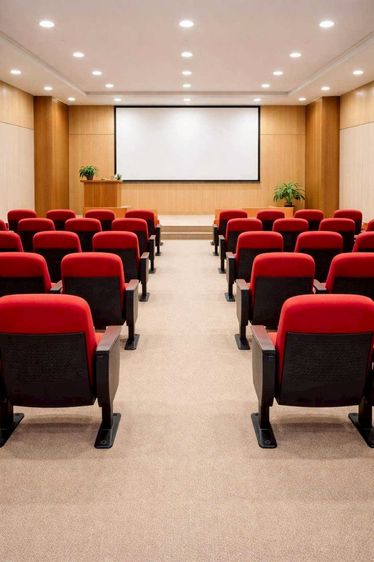 เก้าอี้ สำหรับห้องบรรยาย โรงหนัง เบาะผ้าสีแดง โครงขาเหล็กสีดำ รูปที่ 3