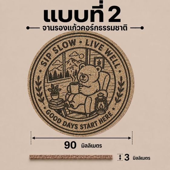 จานรองแก้วไม้คอร์ก(แบบที่1-10)❤️Amax Art รูปที่ 5