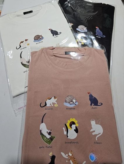 เสื้อยืด "แมวเตลู"สีชมพู คอลเลคชั่น แมวมงคล ออกแบบลายพิเศษ ผ้านิ่ม ใส่สบาย รูปที่ 2