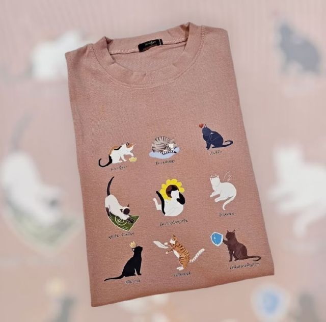 แขนสั้น M เสื้อทีเชิ้ต อื่นๆ เสื้อยืด "แมวเตลู"สีชมพู คอลเลคชั่น แมวมงคล ออกแบบลายพิเศษ ผ้านิ่ม ใส่สบาย