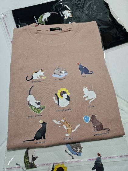 เสื้อยืด "แมวเตลู"สีชมพู คอลเลคชั่น แมวมงคล ออกแบบลายพิเศษ ผ้านิ่ม ใส่สบาย รูปที่ 3