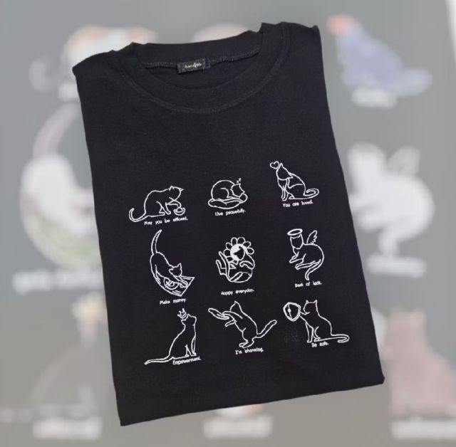 แขนสั้น XL เสื้อทีเชิ้ต เสื้อยืด "แมวเตลู"สีดำ คอลเลคชั่น แมวมงคล ออกแบบลายพิเศษ ผ้านิ่ม ใส่สบาย