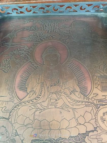 ถาดแกะลายพระแม่กวนอิมเนื้อทองเหลืองเก่า รูปที่ 5