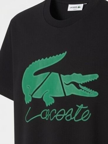 LACOSTE Signature Print Slim Fit T-shirt in Black Script Logo รูปที่ 3