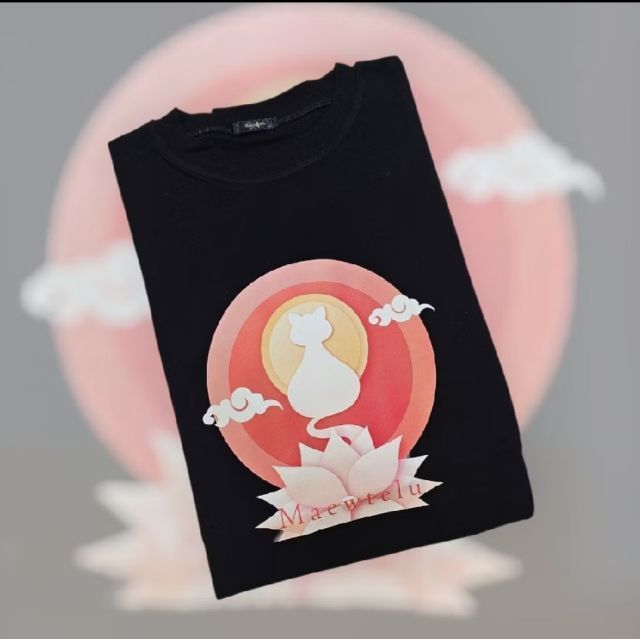 แขนสั้น M เสื้อทีเชิ้ต อื่นๆ เสื้อยืด "แมวเตลู"สีดำ คอลเลคชั่น แมวมงคล ออกแบบพิเศษ ผ้านิ่ม ใส่สบาย ลายน่ารักมาก