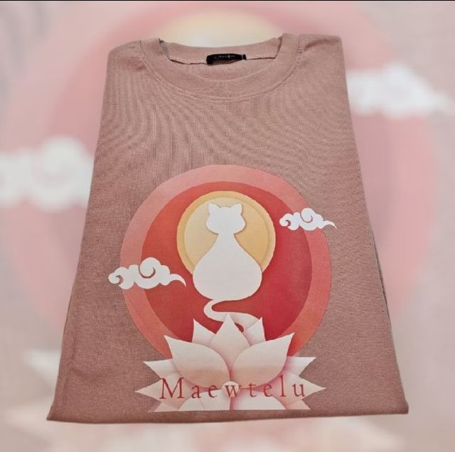 แขนสั้น M เสื้อทีเชิ้ต อื่นๆ เสื้อยืด "แมวเตลู"สีชมพู คอลเลคชั่น แมวมงคล ออกแบบพิเศษ ผ้านิ่ม ใส่สบาย ลายน่ารักมาก