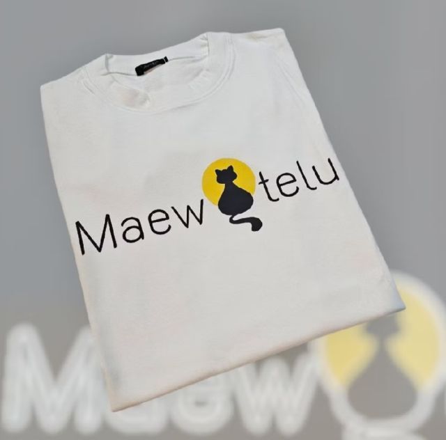 แขนสั้น M เสื้อทีเชิ้ต อื่นๆ เสื้อยืด "แมวเตลู"สีขาวคอลเลคชั่น แมวมงคล ออกแบบพิเศษ ผ้านิ่ม ใส่สบาย ลายน่ารักมาก