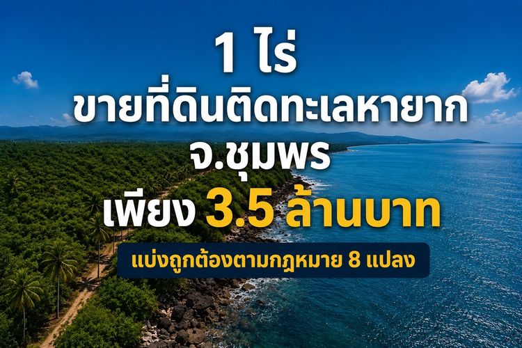 1 ไร่ - ขายที่ดินติดทะเลหายาก จ.ชุมพร (แบ่งถูกต้องตามกฎหมาย 8 แปลง)