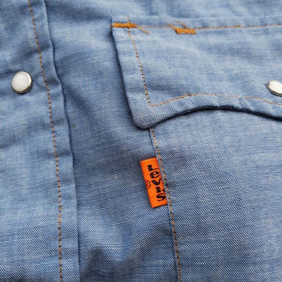 ยีนส์ อื่นๆ แขนยาว Vtg 70s Levi's Chambray Orange Tab Stone Snap Western Shirt Sky Blue Men Size L