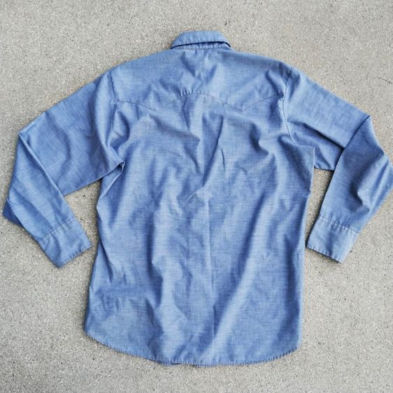 Vtg 70s Levi's Chambray Orange Tab Stone Snap Western Shirt Sky Blue Men Size L รูปที่ 7