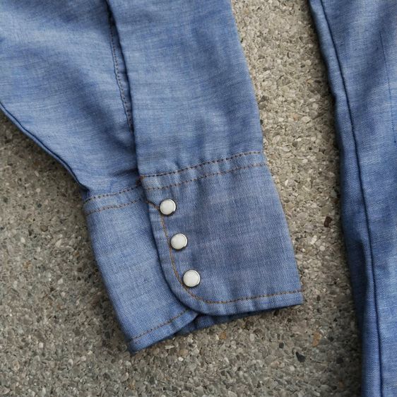 Vtg 70s Levi's Chambray Orange Tab Stone Snap Western Shirt Sky Blue Men Size L รูปที่ 5