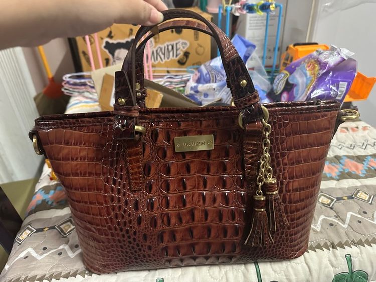 หญิง น้ำตาล กระเป๋า แบรนด์Brahmin หนังแท้ลายจระเข้แท้