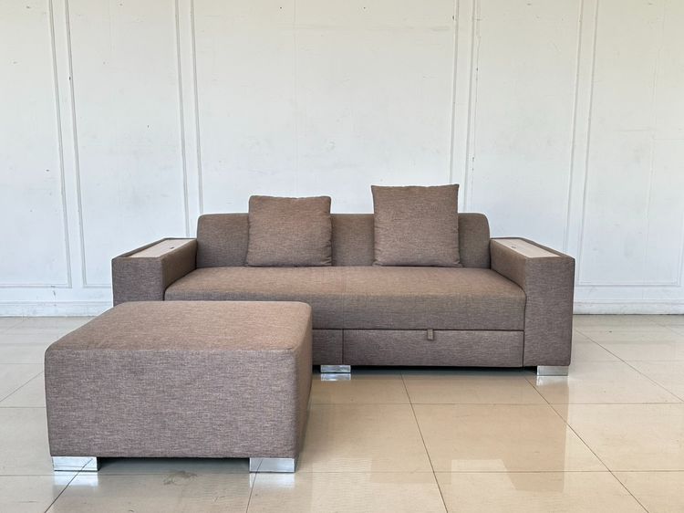 ผ้า น้ำตาล โซฟา 2 ที่นั่ง พร้อมอสตูล แบรนด์ SB FURNITURE